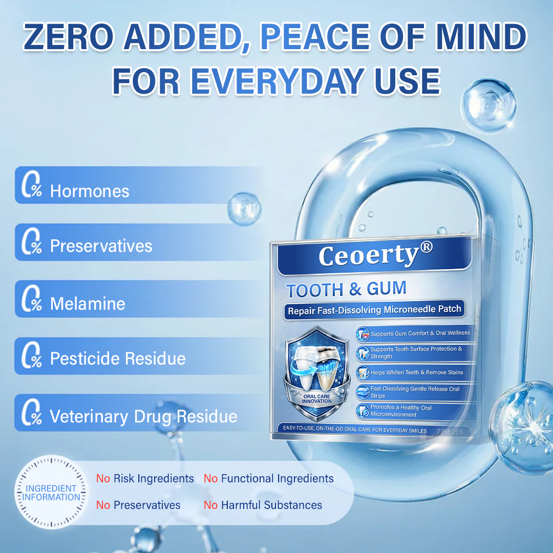 Ceoerty® Tooth & Gum Repair Fast-Dissolving Microneedle Patch✨ (𝟓-𝐢𝐧-𝟏 💎 𝐑𝐞𝐛𝐮𝐢𝐥𝐝 𝐄𝐧𝐚𝐦𝐞𝐥 & 𝐃𝐞𝐧𝐭𝐢𝐧 • 𝐒𝐭𝐫𝐞𝐧𝐠𝐭𝐡𝐞𝐧 𝐆𝐮𝐦𝐬 • 𝐄𝐫𝐚𝐝𝐢𝐜𝐚𝐭𝐞 𝐓𝐚𝐫𝐭𝐚𝐫 & 𝐎𝐝𝐨𝐫 • 𝐖𝐡𝐢𝐭𝐞𝐧𝐢𝐧𝐠 • 𝐒𝐭𝐨𝐩 𝐓𝐨𝐨𝐭𝐡 𝐒𝐞𝐧𝐬𝐢𝐭𝐢𝐯𝐢𝐭𝐲)