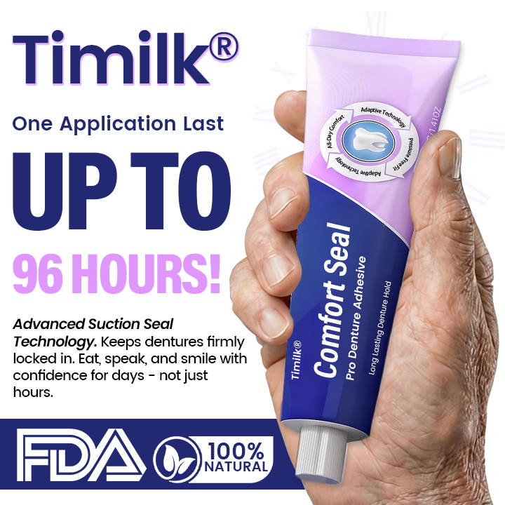 Timilk® Comfort Seal Pro Denture Adhesive.