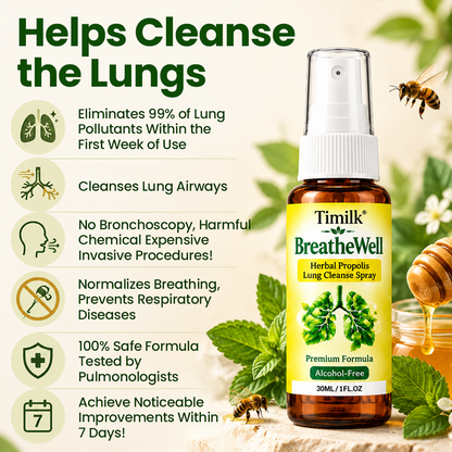 🍀 Timilk® BreatheWell Herbal Propolis Lung Cleanse Spray（👨‍⚕️Directly acts on COPD, asthma, chronic bronchitis (CB), respiratory infections, lung cancer, sinusitis, and other conditions🫁)